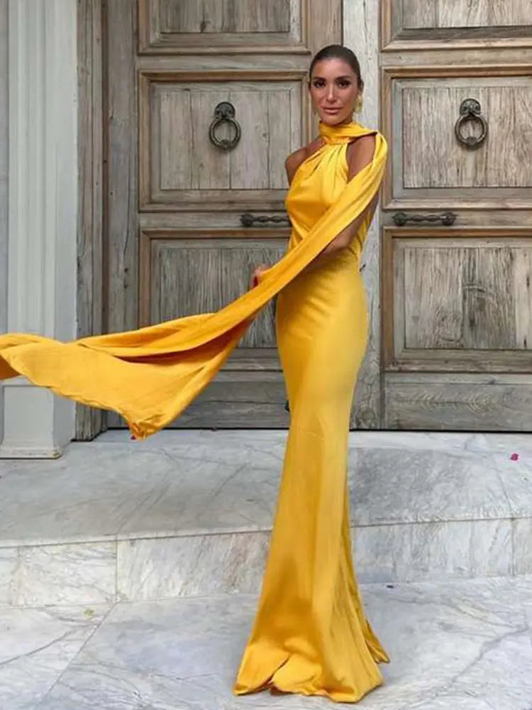 Elegant Solid Backless Women Ribbon Halter Dress