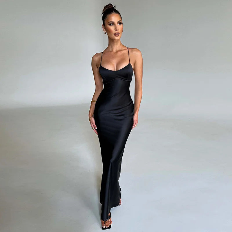 Satin Backless Long Maxi Women Dress