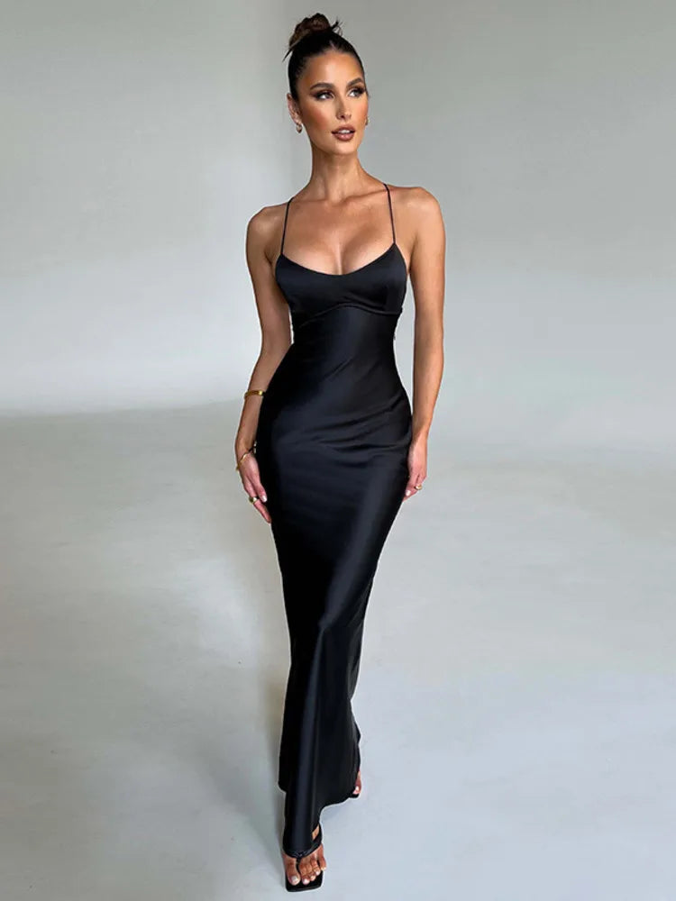 Satin Backless Long Maxi Women Dress