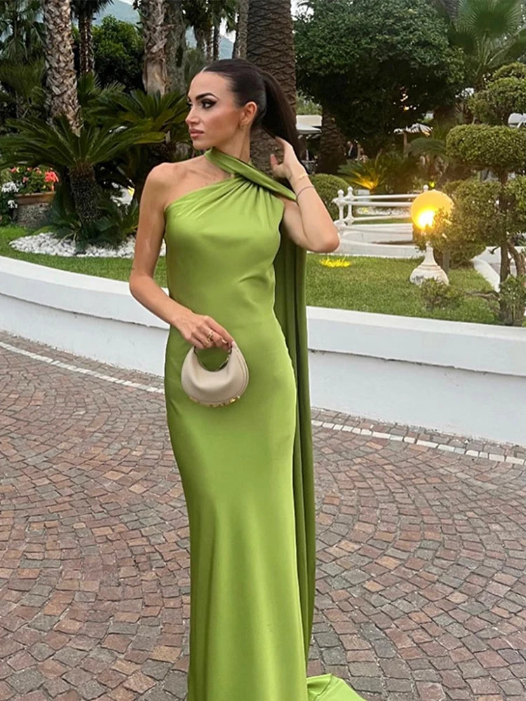 Elegant Solid Backless Women Ribbon Halter Dress