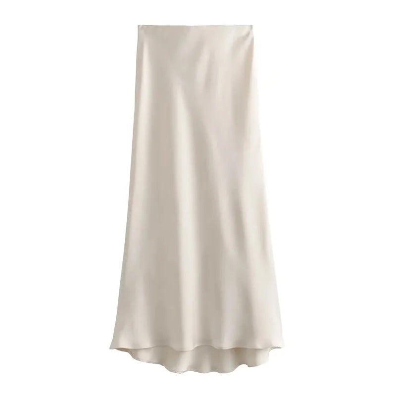 Satin Women High Waist Long Skirts