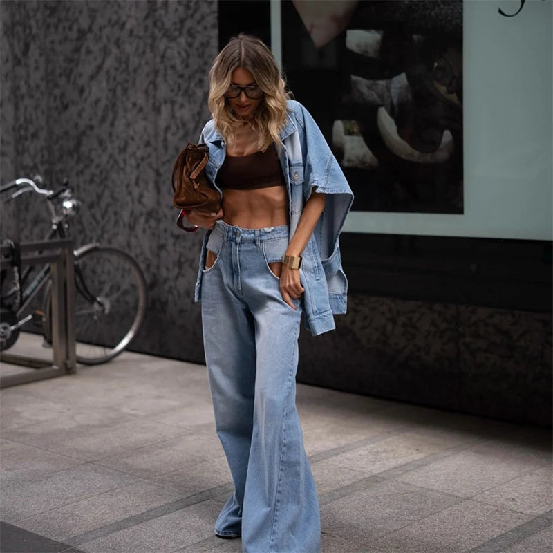 Tvådelat set i denim dam