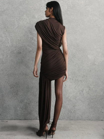 Elegant Draperad Turtleneck Kortklänning