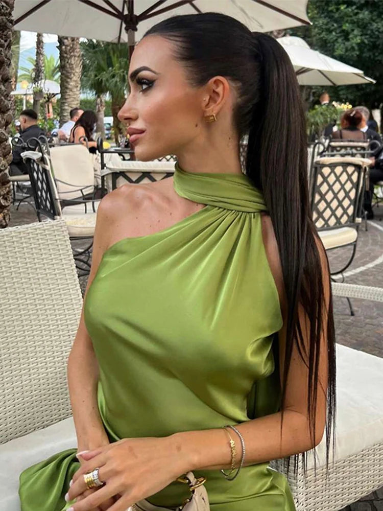 Elegant Solid Backless Women Ribbon Halter Dress
