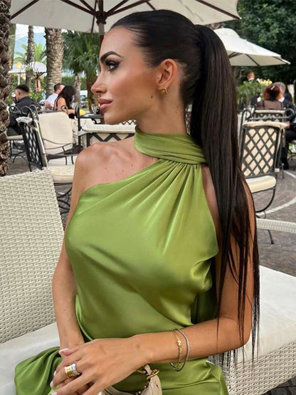 Elegant Solid Backless Women Ribbon Halter Dress