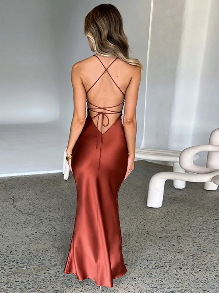 Satin Backless Long Maxi Women Dress