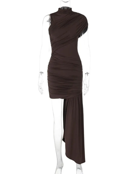 Elegant Draperad Turtleneck Kortklänning