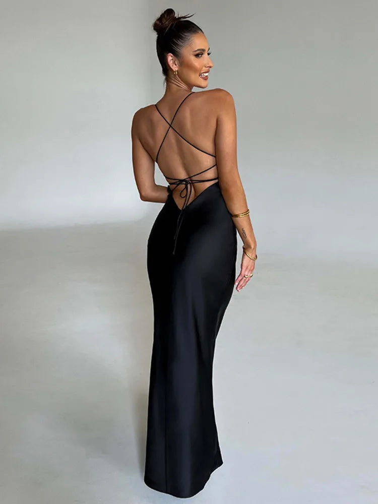 Satin Backless Long Maxi Women Dress