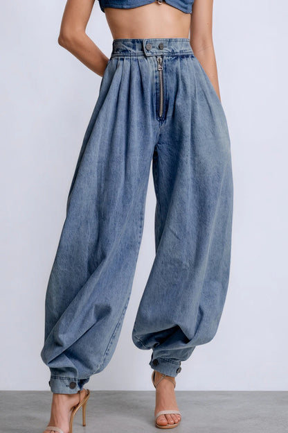 Vintage cargojeans för dam – hög midja, lös passform
