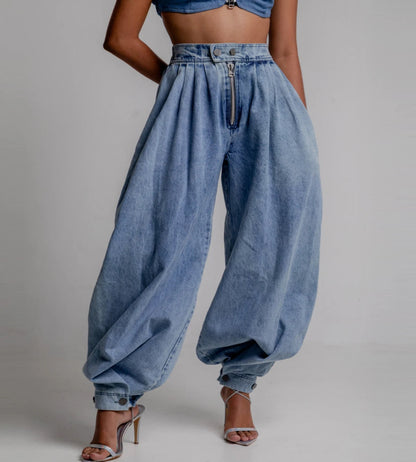 Vintage cargojeans för dam – hög midja, lös passform