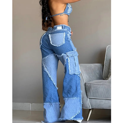 Hög midja och raka ben & vintage lappade jeans