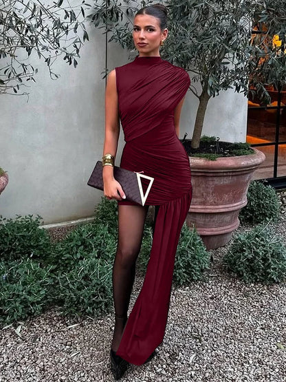 Elegant Draperad Turtleneck Kortklänning