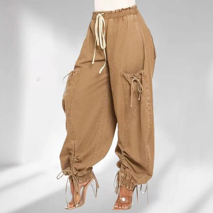 Cargobyxor i denim med snörning - Streetwear-look