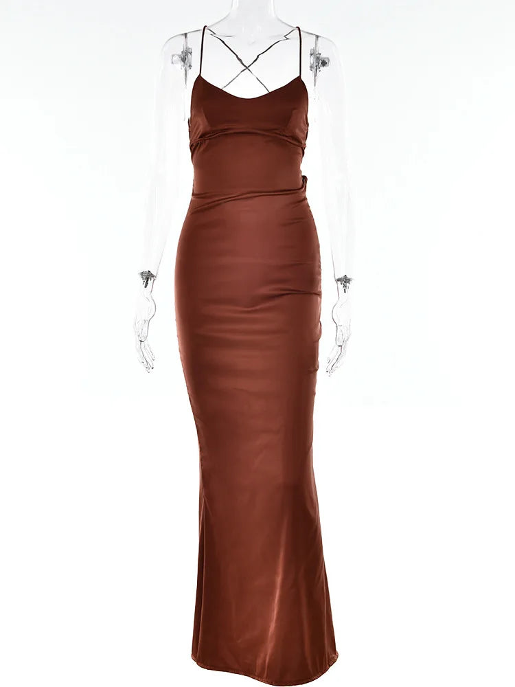Satin Backless Long Maxi Women Dress