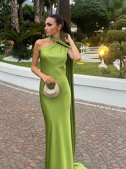 Elegant Solid Backless Women Ribbon Halter Dress