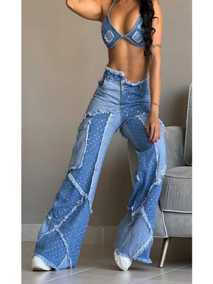 Hög midja och raka ben & vintage lappade jeans