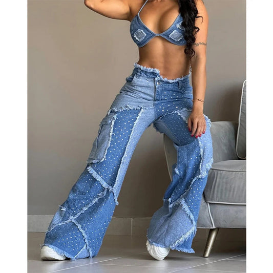 Hög midja och raka ben & vintage lappade jeans