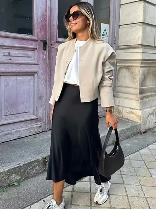 Satin Women High Waist Long Skirts