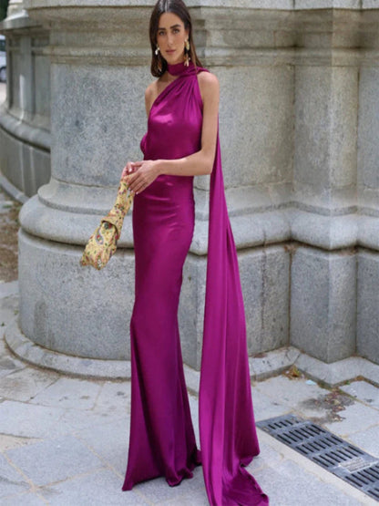 Elegant Solid Backless Women Ribbon Halter Dress