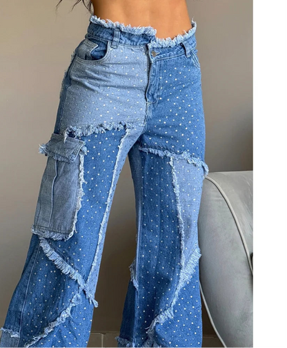 Hög midja och raka ben & vintage lappade jeans