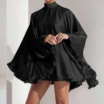 Elegant Backless Turtleneck Batwing Sleeves - Mini Dress